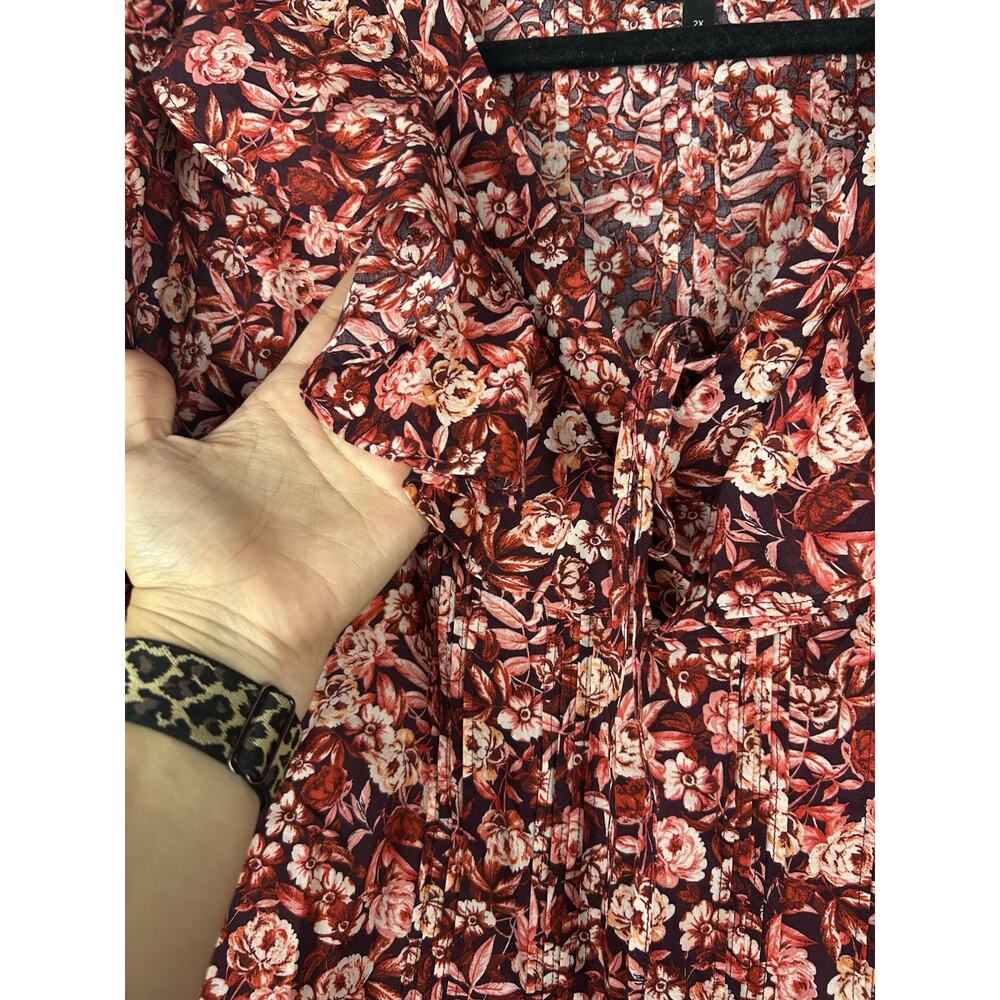 Talbots Cotton Ruffle Tie-Neck Floral Print Long Sleeve Red Pink Blouse Size 2X - Picture 7 of 9